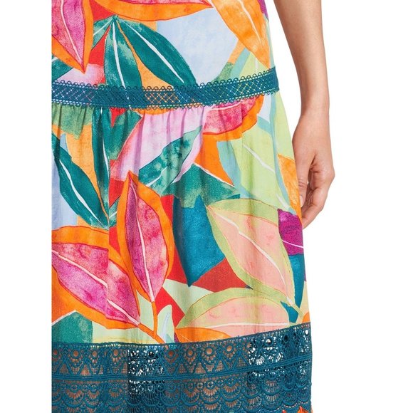 Time and Tru Women’s Tiered Maxi Skirt w Lace Trim Size XS Med Tropical NWT - Picture 4 of 4